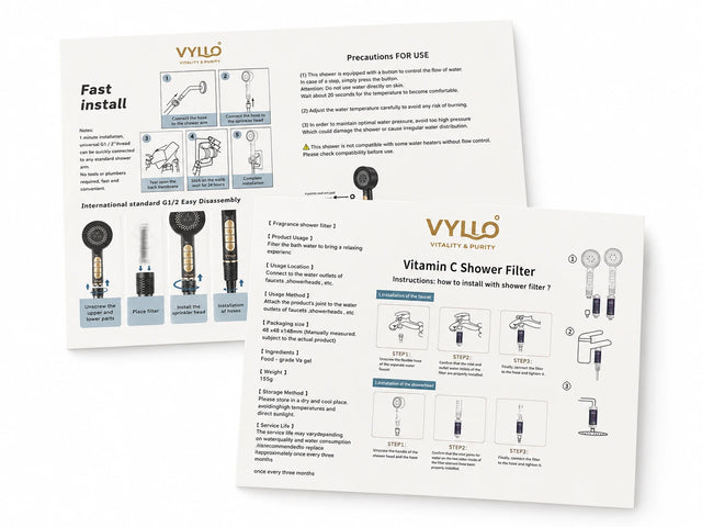 VYLLO step-by-step shower filter installation guide